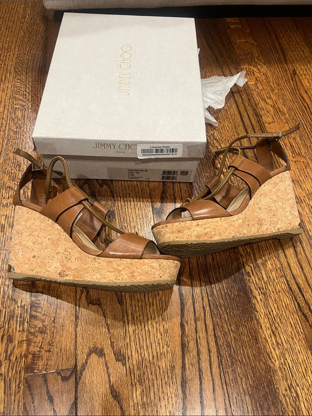 Jimmy Choo Nelson Brown Leather Cork Wedge Sandals - Picture 4 of 7